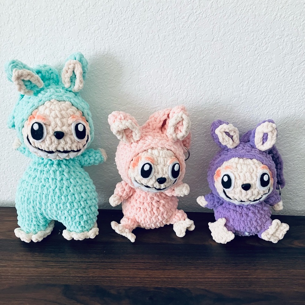 Crocheted Labubu Inspired Plushie Dolls, Keychain, Backpack Buddy - Pick Color